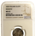 Wolne Miasto Kraków, 1 złoty 1835, Wiedeń. NGC MS63