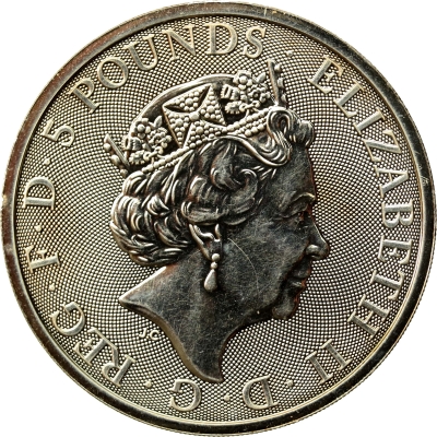 Wielka Brytania, Elżbieta II, 5 funtów 2018, Bestie Królowej - Jednorożec Szkocki, 2 oz. Ag 999