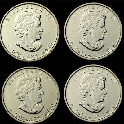 Kanada, Elżbieta II, 5 dolarów 2012 - Liść klonu, 1 oz. Ag 999 x 4 szt. 