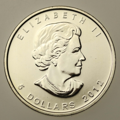 Kanada, Elżbieta II, 5 dolarów 2012 - Liść klonu, 1 oz. Ag 999