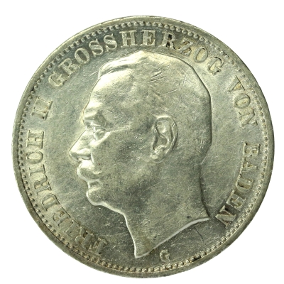 Niemcy, Badenia, Fryderyk II, 3 marki 1914 G, Karlsruhe