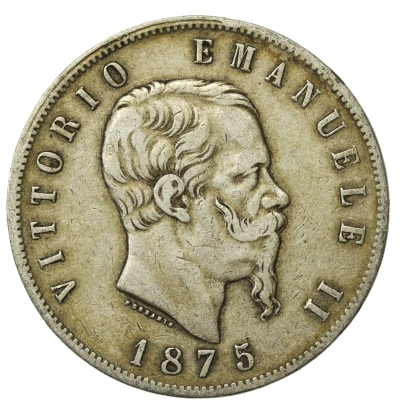 Włochy, Wiktor Emanuel II, 5 lirów 1875, Milano