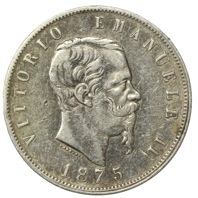 Włochy, Wiktor Emanuel II, 5 lirów 1875, Milano