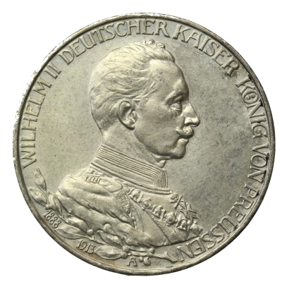 Niemcy, Prusy, 3 marki 1913, 25-lecie panowania Wilhelma II