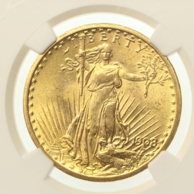USA, 20 dolarów 1908, Filadelfia, Saint-Gaudens, NGC MS63