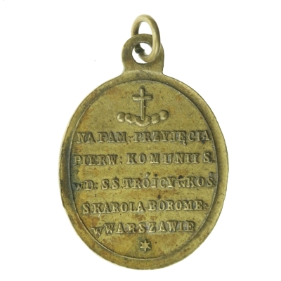 Medalik Pamiątka Komunii Św. w kościele Karola Boromeusza na Powazkach, ok. 1860 r.