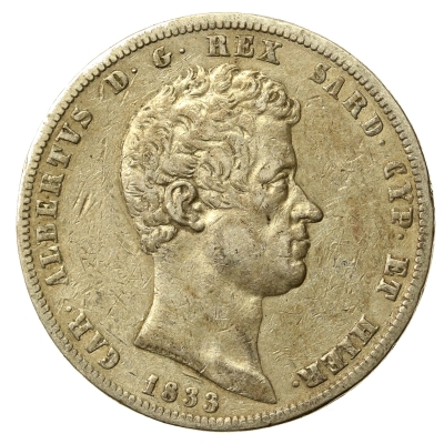 Włochy, Królestwo Sardynii, Karol Albert, 5 lirów 1833  Genua