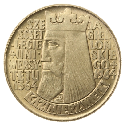 PRL, 10 złotych 1964, Kazimierz Wielki - napis wypukły