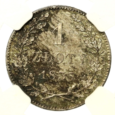 Wolne Miasto Kraków, 1 złoty 1835, Wiedeń. NGC MS63